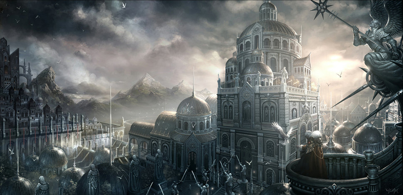 魔幻城堡背景，高清JPG卡通手绘图片素材，免费下载