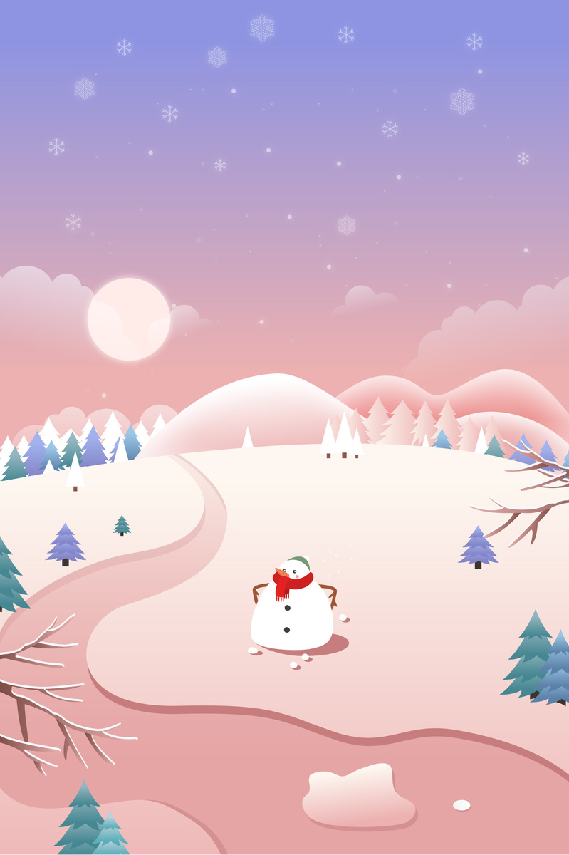 矢量冬天雪人背景图，高清JPG卡通手绘素材，AI格式免费下载