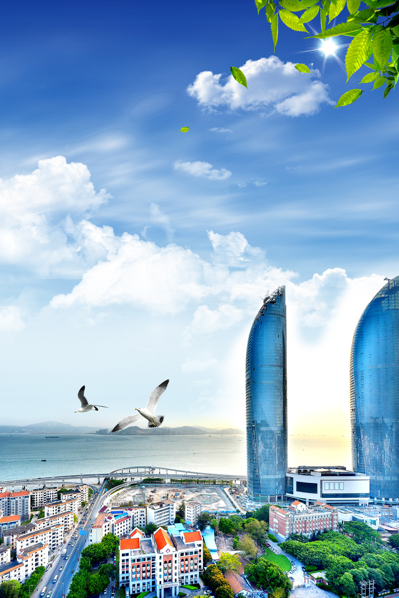 厦门旅游海报素材，高清JPG背景图，卡通手绘PSD设计免费下载