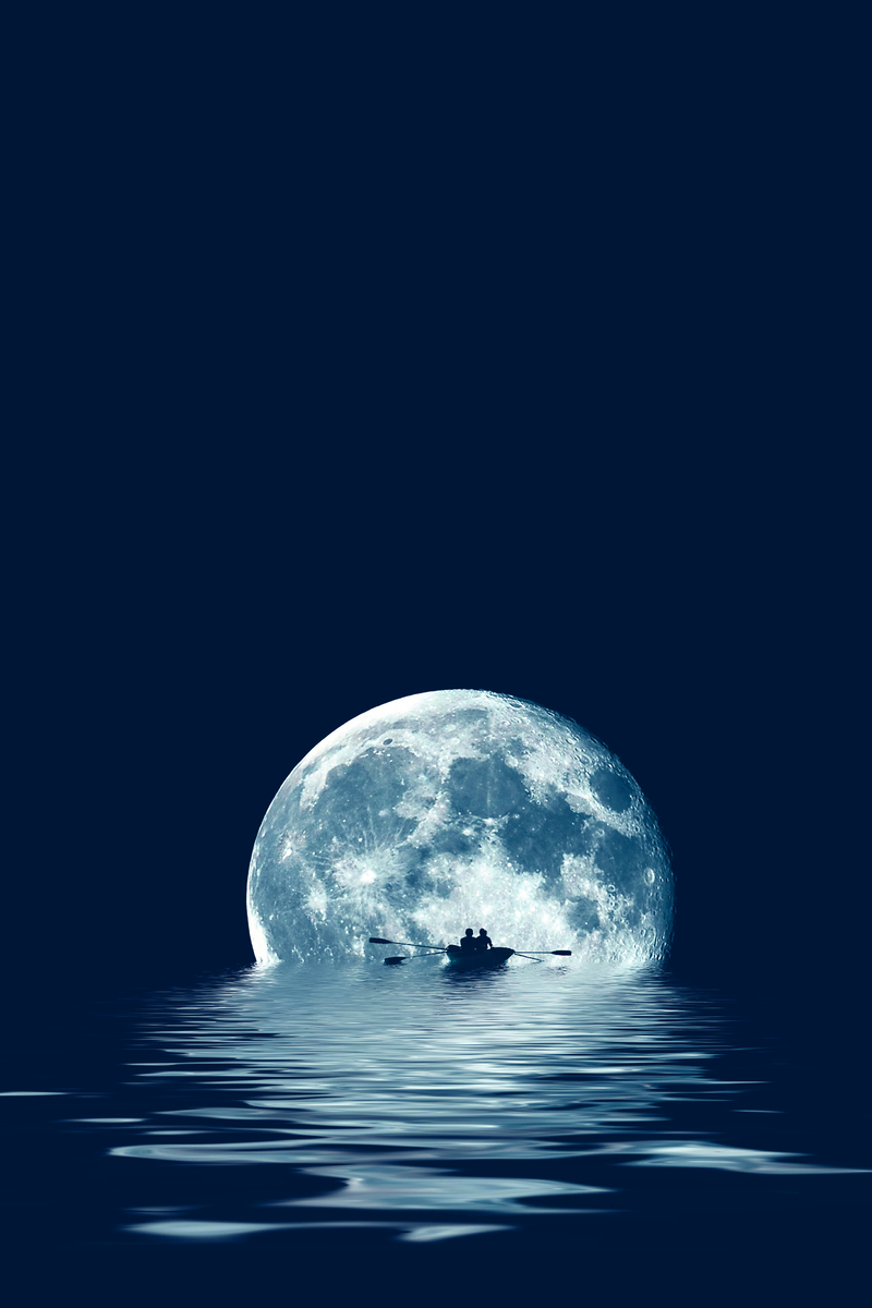 蓝色月球日海报，卡通手绘JPG/PSD高清设计素材下载