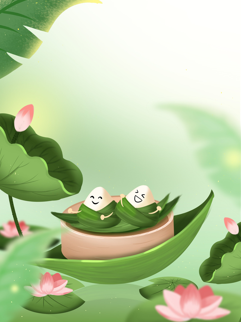 手绘荷花端午背景图，高清JPG/PSD卡通手绘素材下载