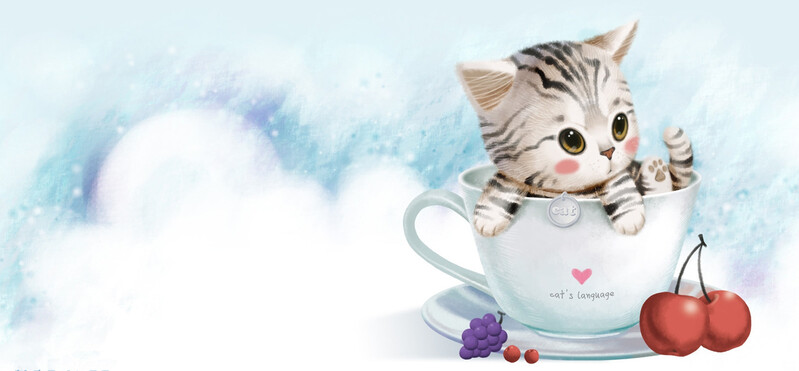 手绘猫咪咖啡杯背景图，高清JPG卡通手绘素材下载