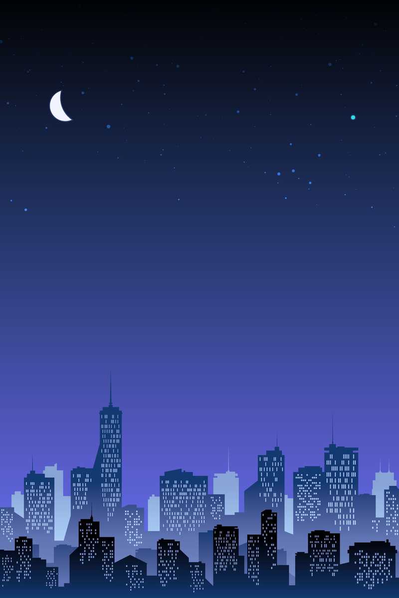 矢量卡通城市夜景霓虹背景，唯美手绘JPG/AI设计素材高清下载