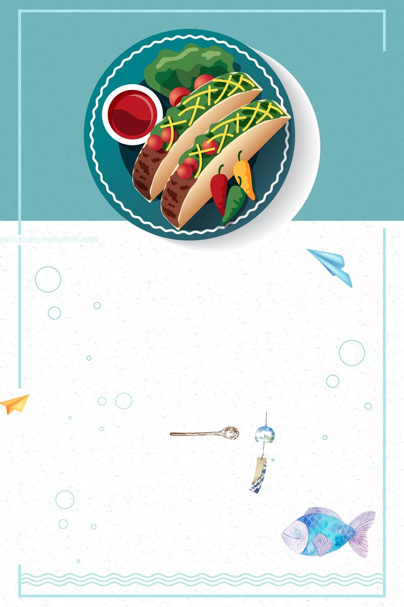 西餐轻食海报素材，高清JPG+手绘PSD，卡通风格，免费下载