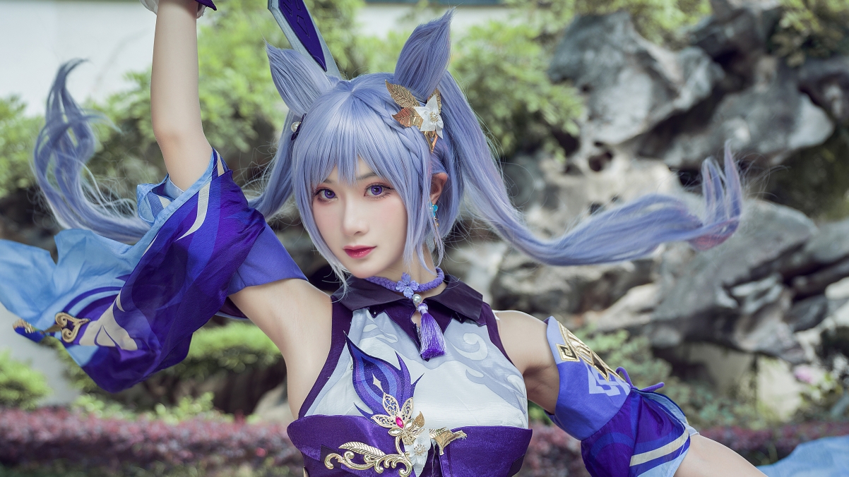 Cosplay原神刻晴，绝美小姐姐4K高清壁纸，3840x2160超清下载