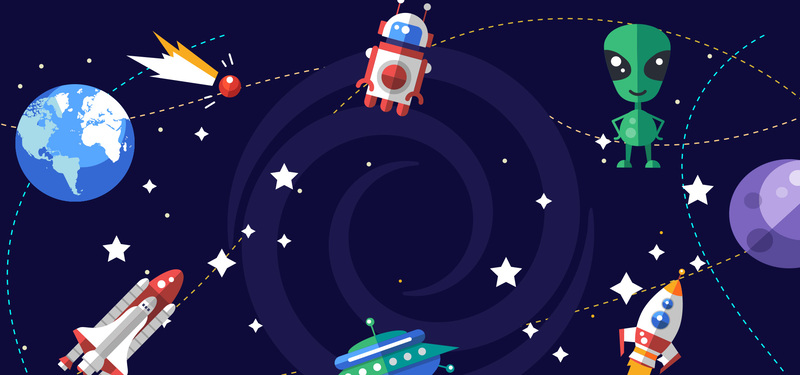 卡通手绘太空星球背景图，高清JPG与PSD设计素材下载