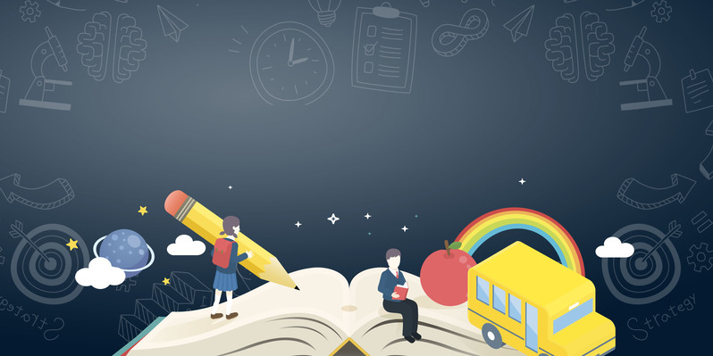 新学期开学季，创意卡通文化展板背景，高清JPG/PSD素材下载