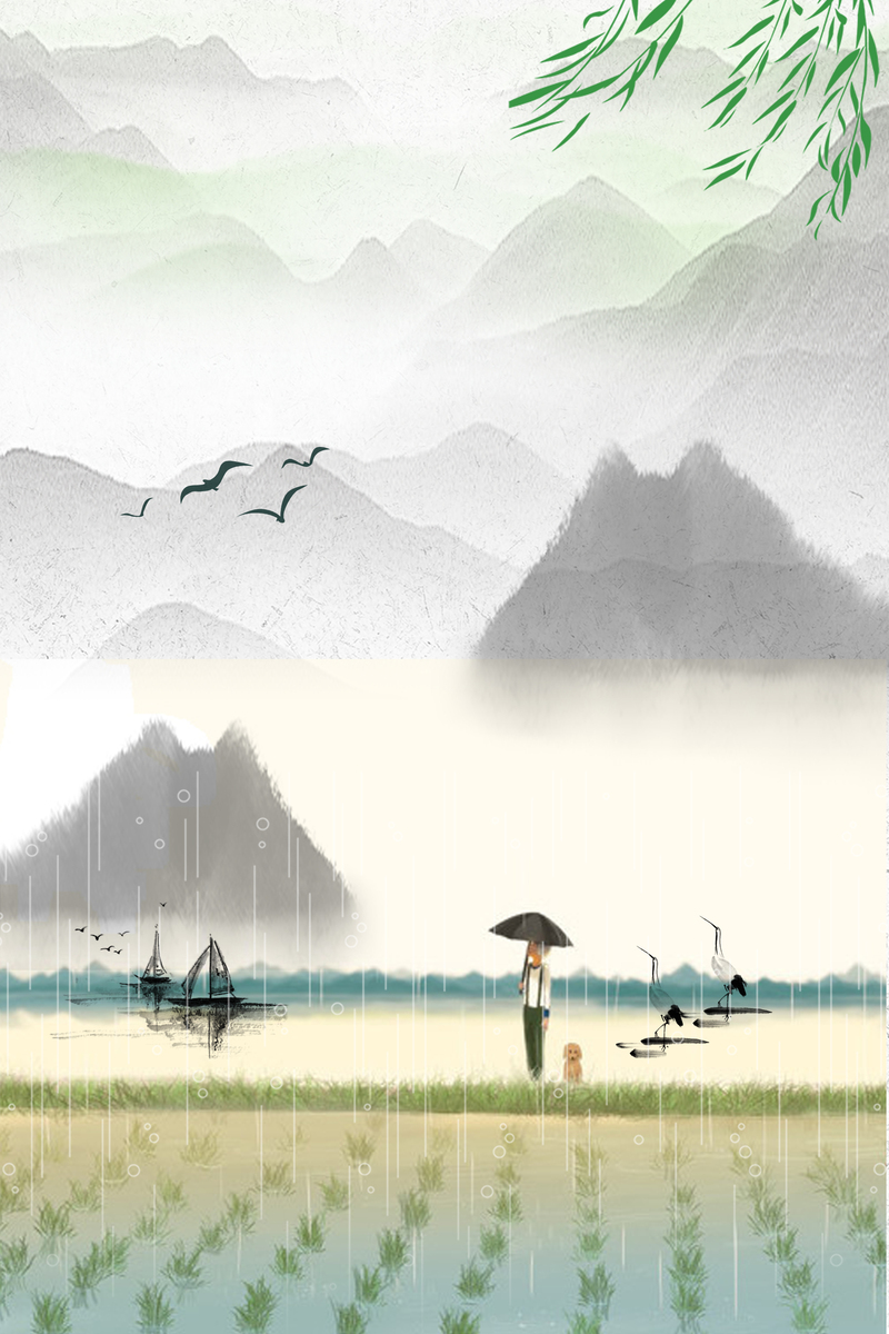 谷雨节气宣传海报，卡通手绘版JPG/PSD高清设计素材下载