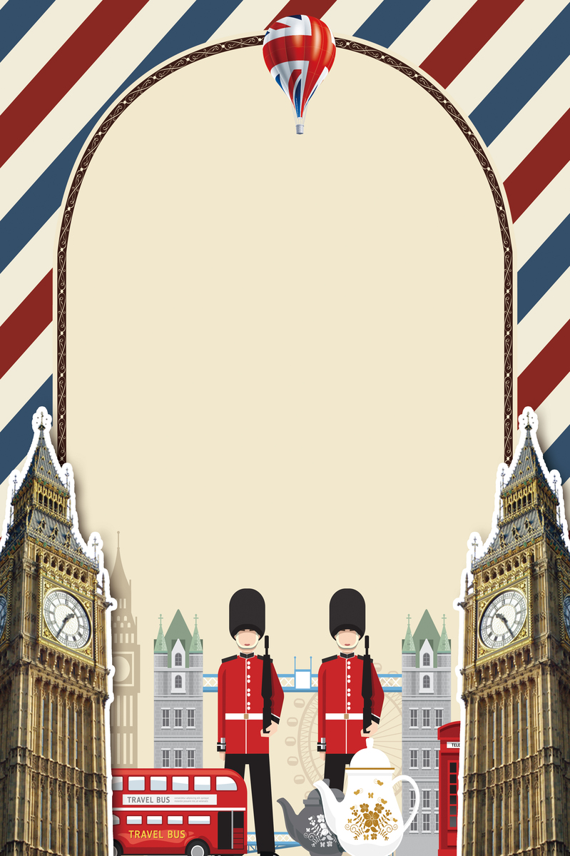 英伦风情手绘卡通旅行海报背景图，高清JPG/PSD设计素材下载