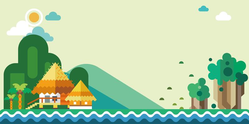 扁平化卡通房子树木海报背景，高清JPG/AI格式素材，免费下载