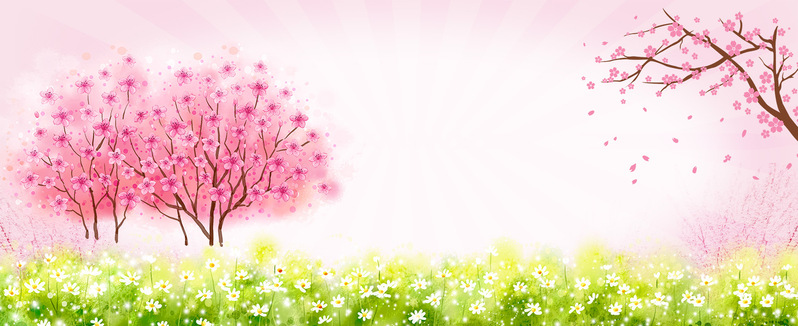 甜美樱花粉色背景图，高清JPG+手绘PSD，卡通设计素材免费下载