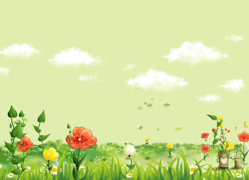 手绘春花踏青海报背景，高清JPG+PSD设计素材下载