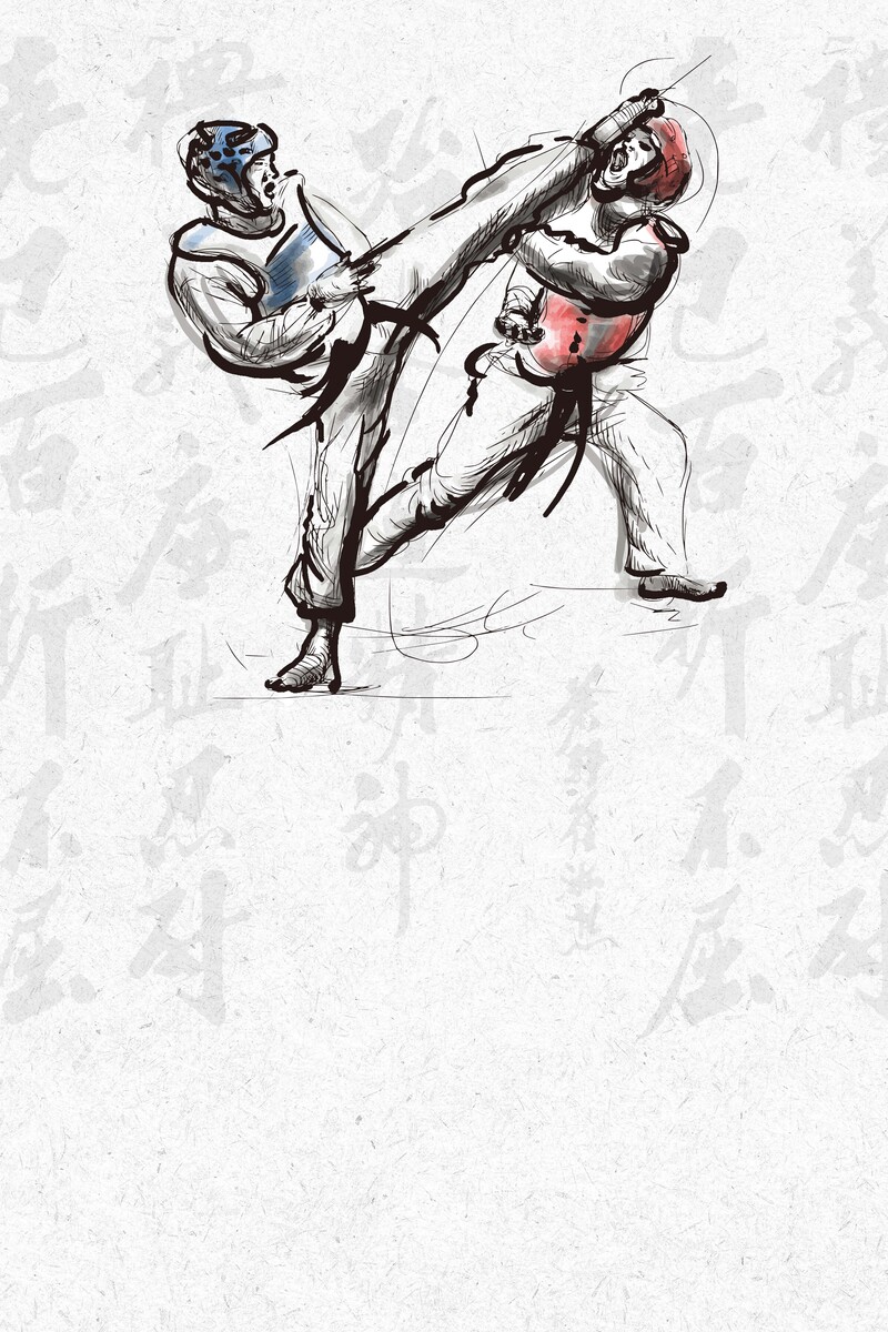 手绘跆拳道培训海报，高清JPG+PSD设计素材，免费下载！