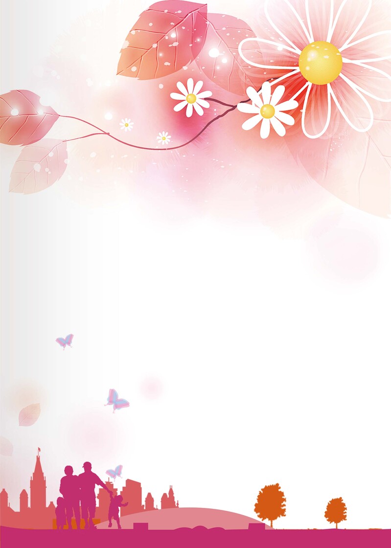 温馨花朵背景模板，卡通手绘家庭文明海报设计素材，JPG/PSD高清下载