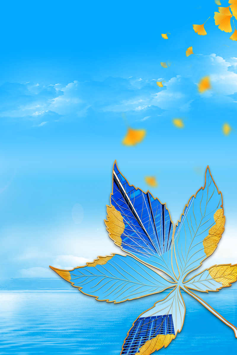 立秋美景赏析，高清JPG卡通手绘天空树叶水面图片，PSD设计素材下载