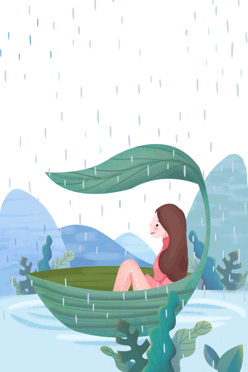 谷雨手绘女孩坐船唯美JPG图片，卡通手绘PSD素材下载