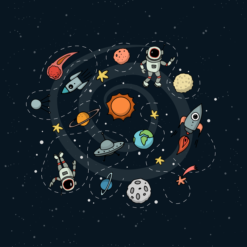 创意宇航员太空插画，高清JPG/AI矢量素材，卡通手绘风格，免费下载