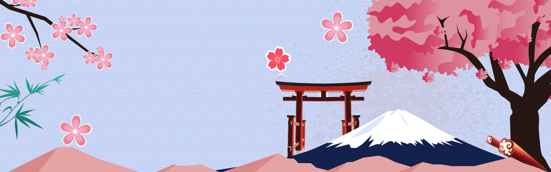 新品促销，日式卡通樱花蓝色banner，高清JPG+PSD设计素材下载