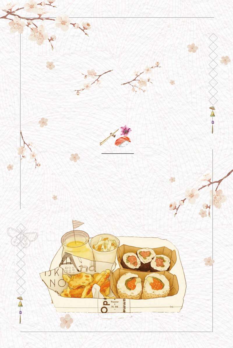 日式和风寿司海报模板，小清新美食背景，高清JPG/卡通手绘AI素材下载