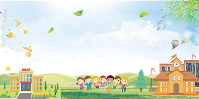 春季开学季，新学期卡通手绘背景素材，高清JPG/PSD格式下载