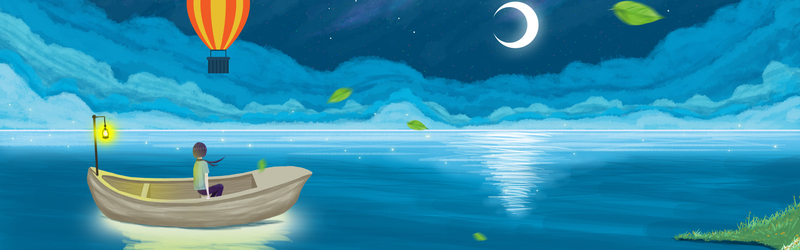 清新手绘夜景banner，唯美蓝色系，JPG/PSD格式设计素材免费下载
