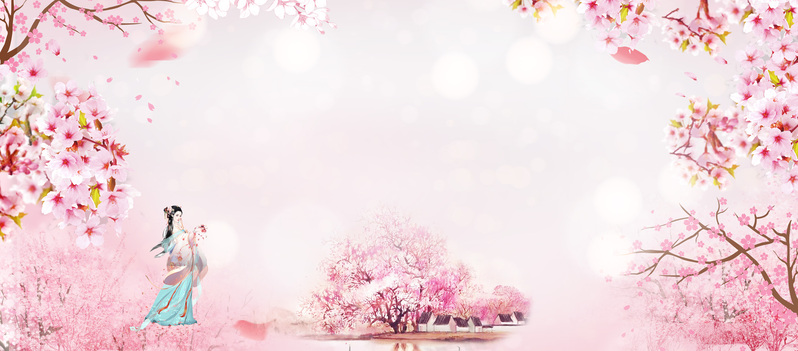 阳春三月樱花绽放美景，高清JPG与手绘PSD设计素材下载