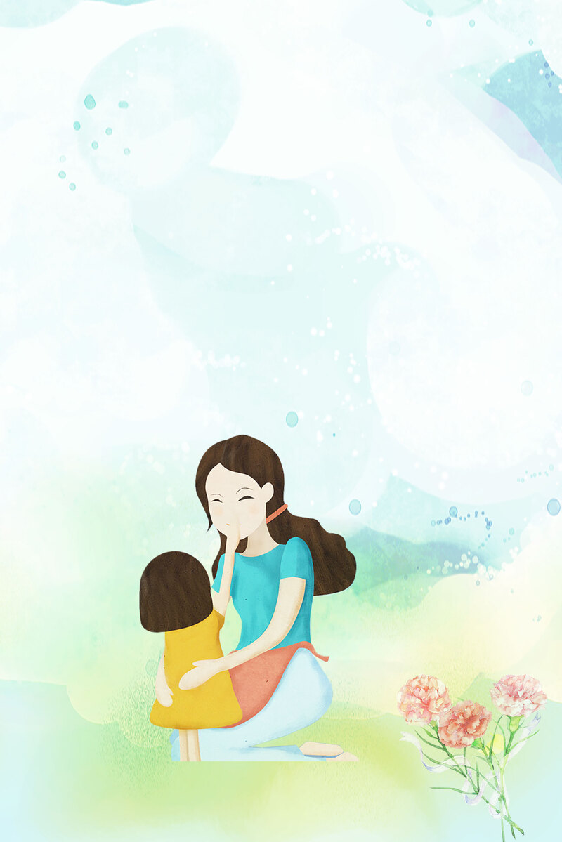 母亲节清新手绘人物背景，淡绿色调JPG/PSD设计素材下载