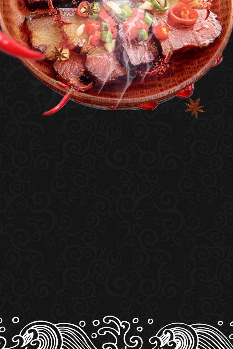 舌尖盛宴，湘西腊肉美味纹理，黑色banner高清JPG，质感PSD素材下载