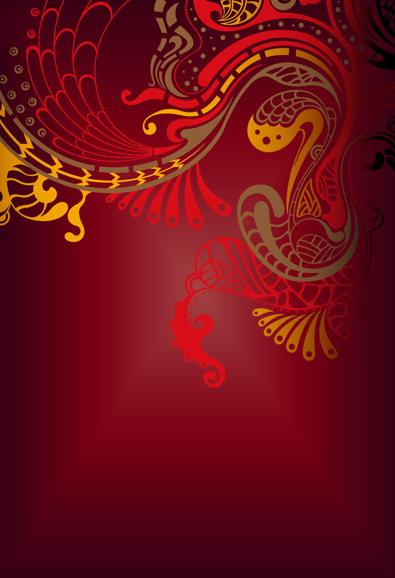 梦幻古典凤凰花纹，红色背景高清JPG/AI质感纹理设计素材下载