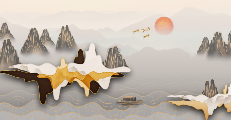 中式鎏金山水背景，高清JPG质感纹理，PSD设计素材免费下载
