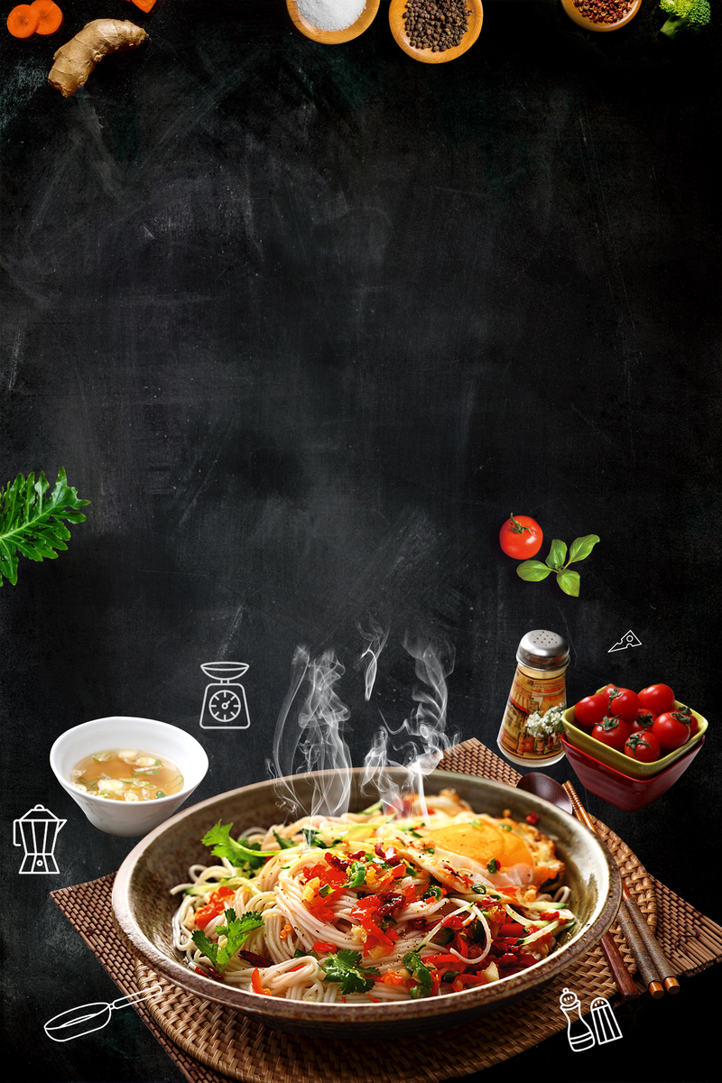 龙须面美食高清JPG，大气黑色背景，质感纹理PSD素材下载
