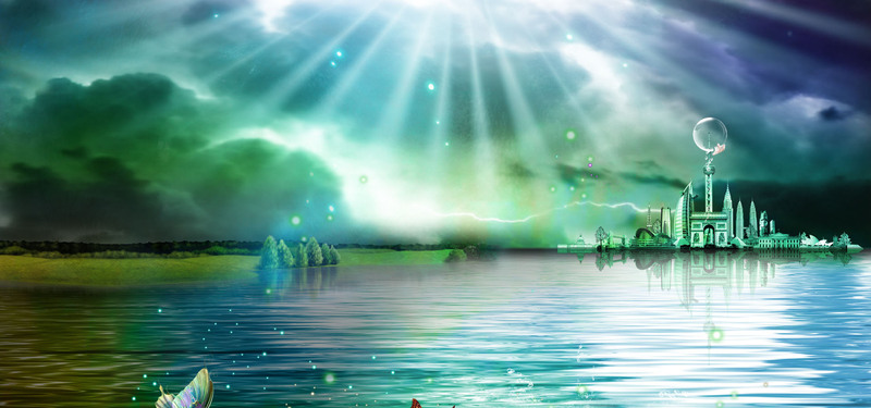 天猫精选，梦幻绿色教育海报背景，高清JPG/PSD格式，创意风景素材下载