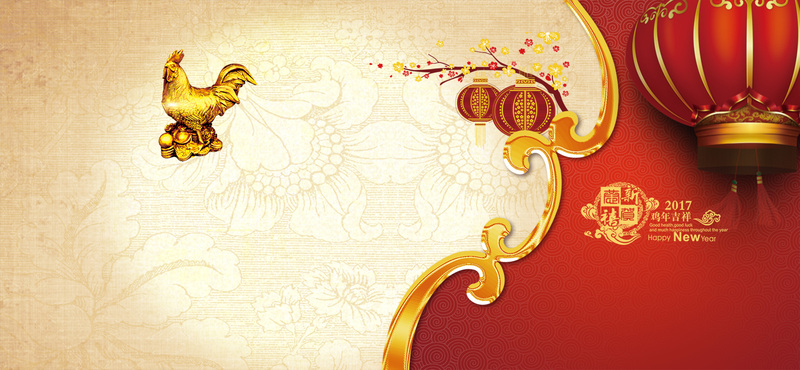 金鸡灯笼新年背景，高清JPG质感纹理，PSD设计素材下载