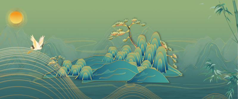 中式鎏金山水背景，高清JPG与质感PSD设计素材下载
