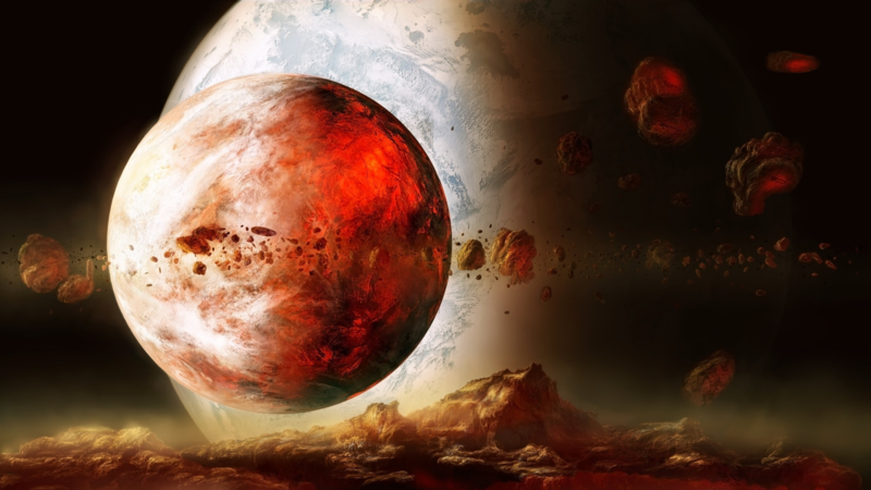 星球悬浮之美，红色宇宙星辰高清JPG图片，质感纹理设计素材下载
