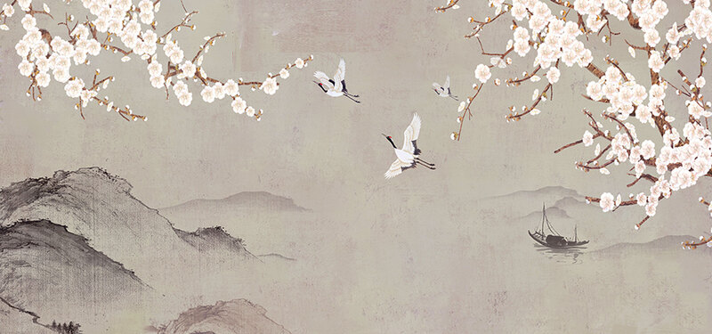 新中式手绘花鸟背景图，高清JPG质感纹理，设计素材免费下载