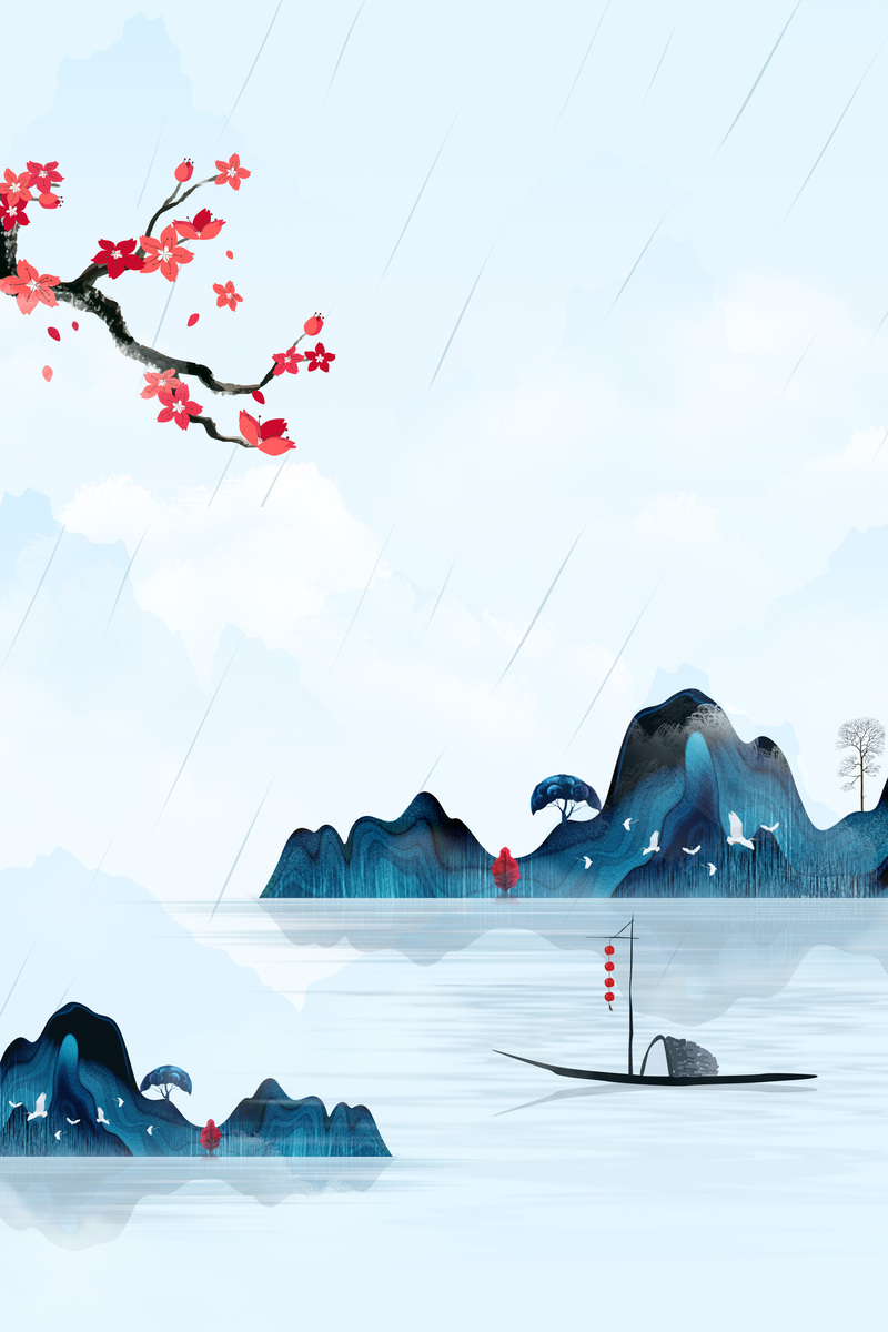 雨天湖面泛舟美景图，高清JPG与质感PSD设计素材免费下载