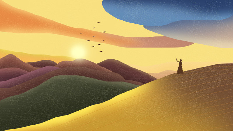 渐变天空风景插画背景，高清JPG质感纹理设计素材下载