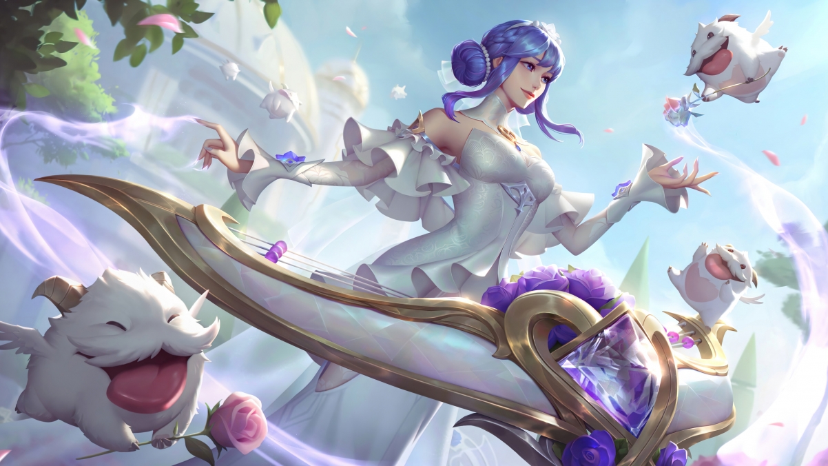 LOL英雄联盟，绝美琴瑟仙女娑娜，水晶玫瑰主题4K超清壁纸（3840x2160）免费下载