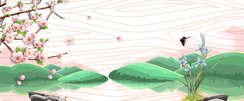 桃花节惊蛰文艺梦幻粉banner，高清JPG与质感PSD设计素材下载