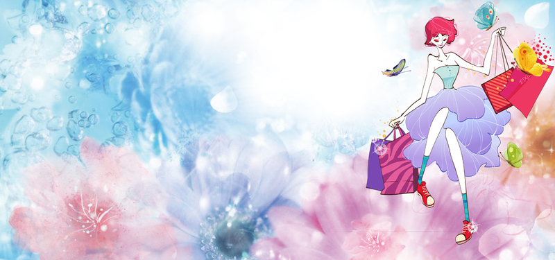 38女王节梦幻质感蓝banner，高清JPG与PSD设计素材，购物促销必备之选