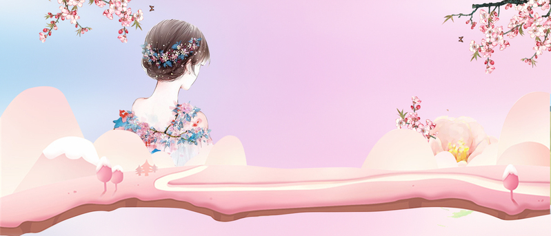 桃花节文艺手绘粉banner，高清JPG+PSD设计素材，质感纹理任选下载