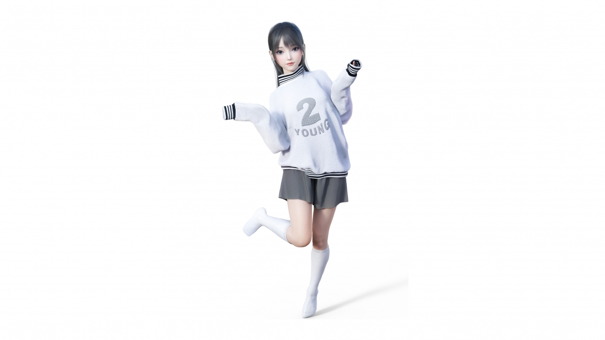 JK制服少女短裙3D形象，超清4K动漫壁纸，3840x2160高清下载