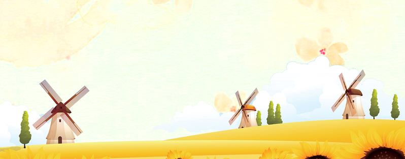 秋韵文艺，油画风车美景黄调banner，高清JPG/PSD素材下载