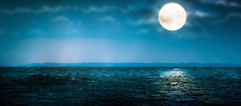 高清夜景海景月亮JPG摄影图片，风景背景设计素材免费下载