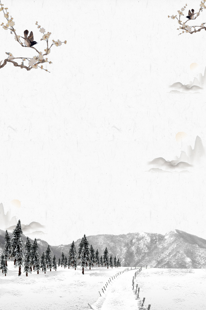 立冬文艺雪景高清JPG图片，唯美白色Banner与风景PSD设计素材下载