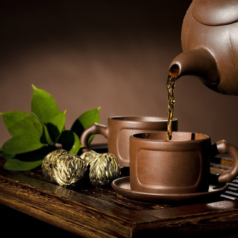褐色茶具与茶叶美景高清JPG，设计素材免费下载
