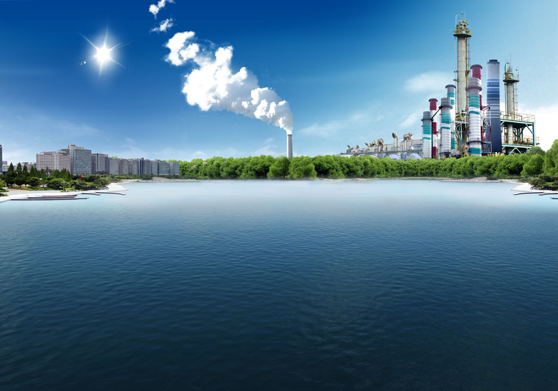工业工厂烟筒污染高清海报背景，JPG/PSD双格式设计素材下载