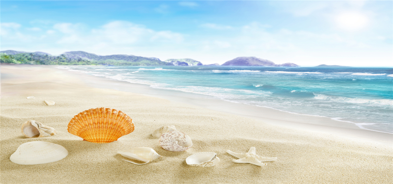 夏日沙滩海洋美景海报背景，高清JPG摄影素材，免费下载