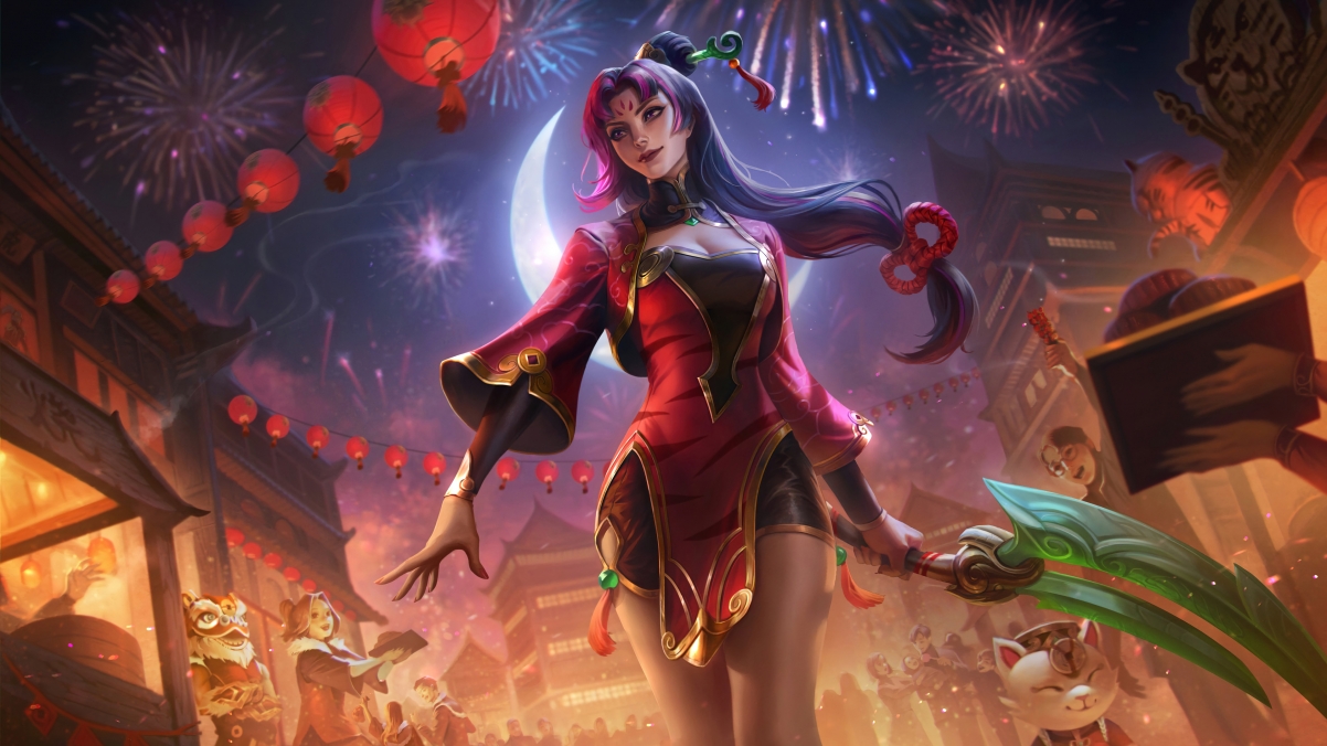 LOL英雄联盟，皎月女神黛安娜，烈焰仙子主题，超高清4K壁纸，3840x2160分辨率，免费下载